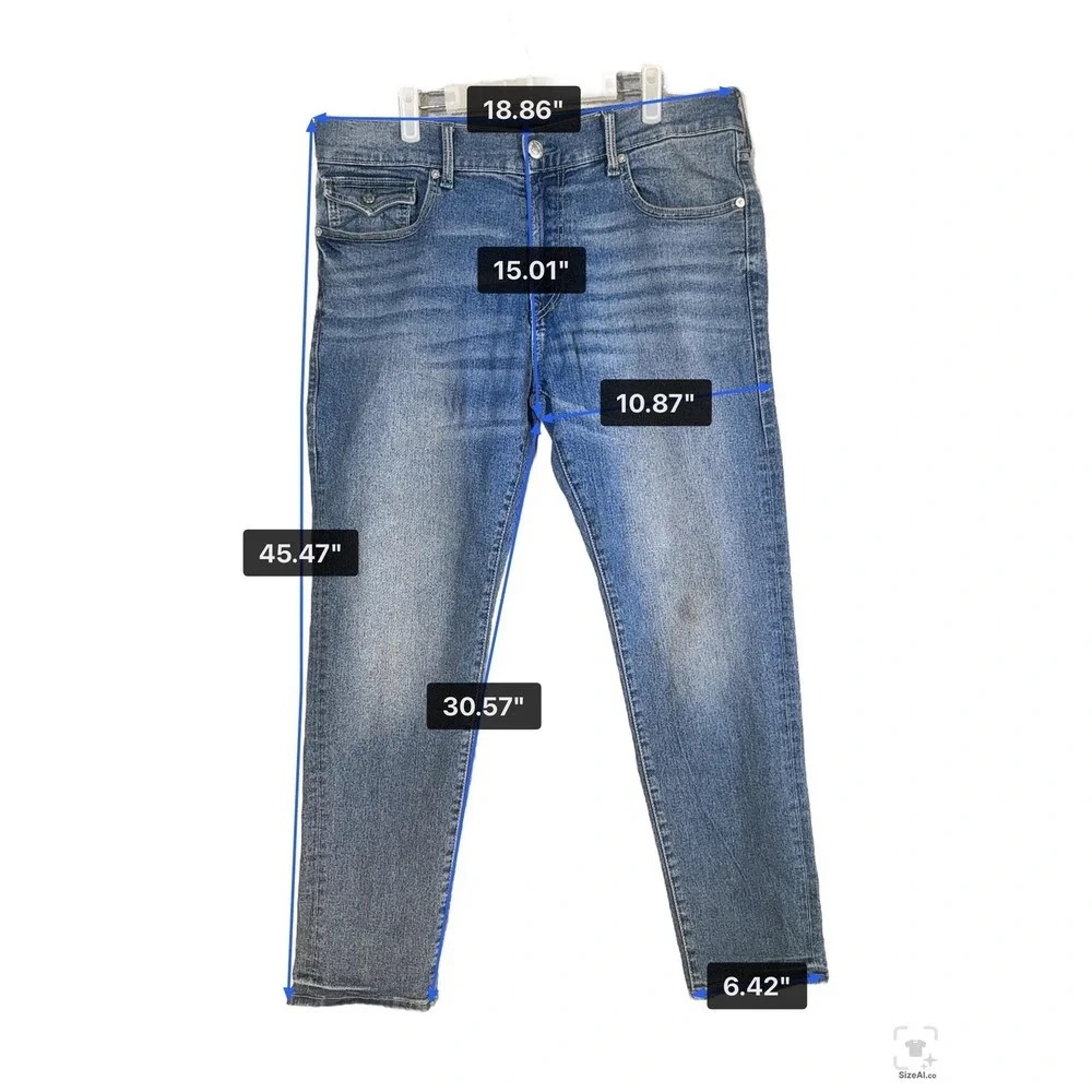 True Religion Geno Jeans Mens 36x31 Blue Light Wash Tapered Relaxed Zip Fly